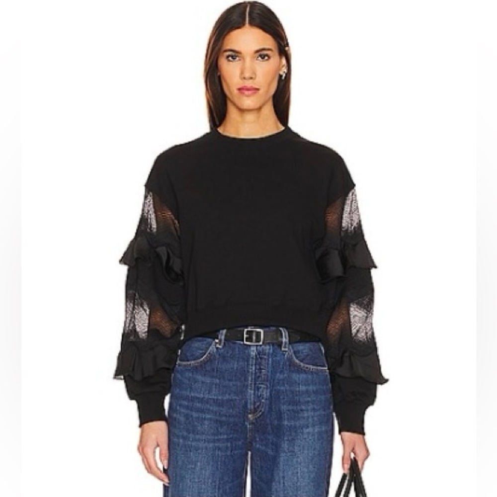 All Saints Black Ruffle Sleeve Sweatshirt